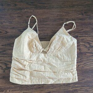 Zara Tan Adjustable Spaghetti Strap Cotton Blend Cut Out Crop Top Bohemian Sz S